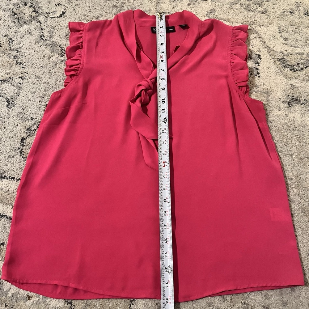 New York & Company Vibrant Pink Ruffle Sleeve Tank Top Blouse Tie Front Career M - Picture 2 of 6